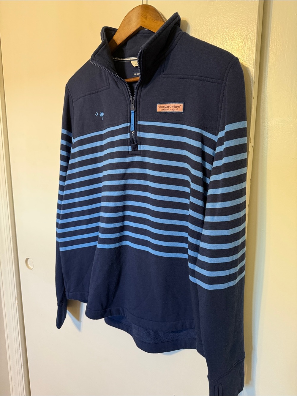 Vineyard Vines Women’s The Shep Shirt Navy Blue Stripes 1/4 Zip L - Picture 6 of 11